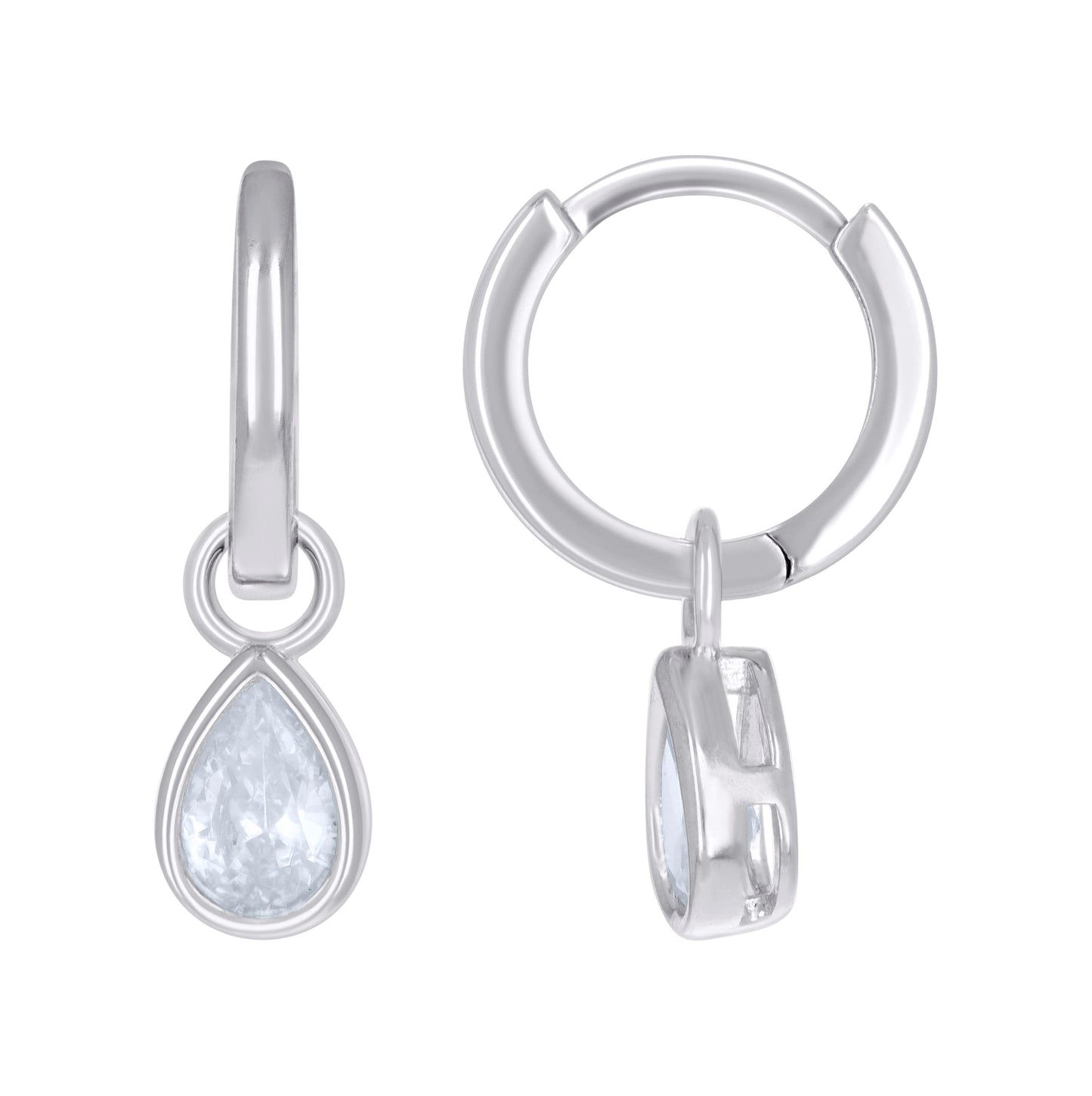 Sterling Silver Womens Pear Cubic-Zirconia Tear Drop Dangle Hoop Earrings
