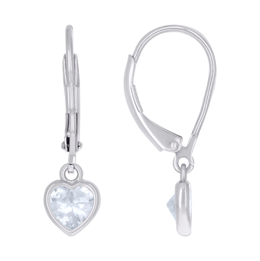 Sterling Silver Womens Heart Cubic-Zirconia Heart Dangler Earrings