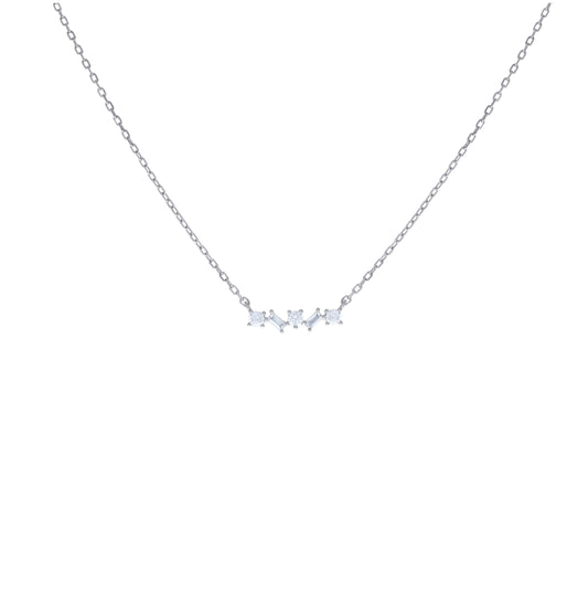 Sterling Silver Womens Baguette Round Cubic-Zirconia Fashion Charm Necklace 16 + 2