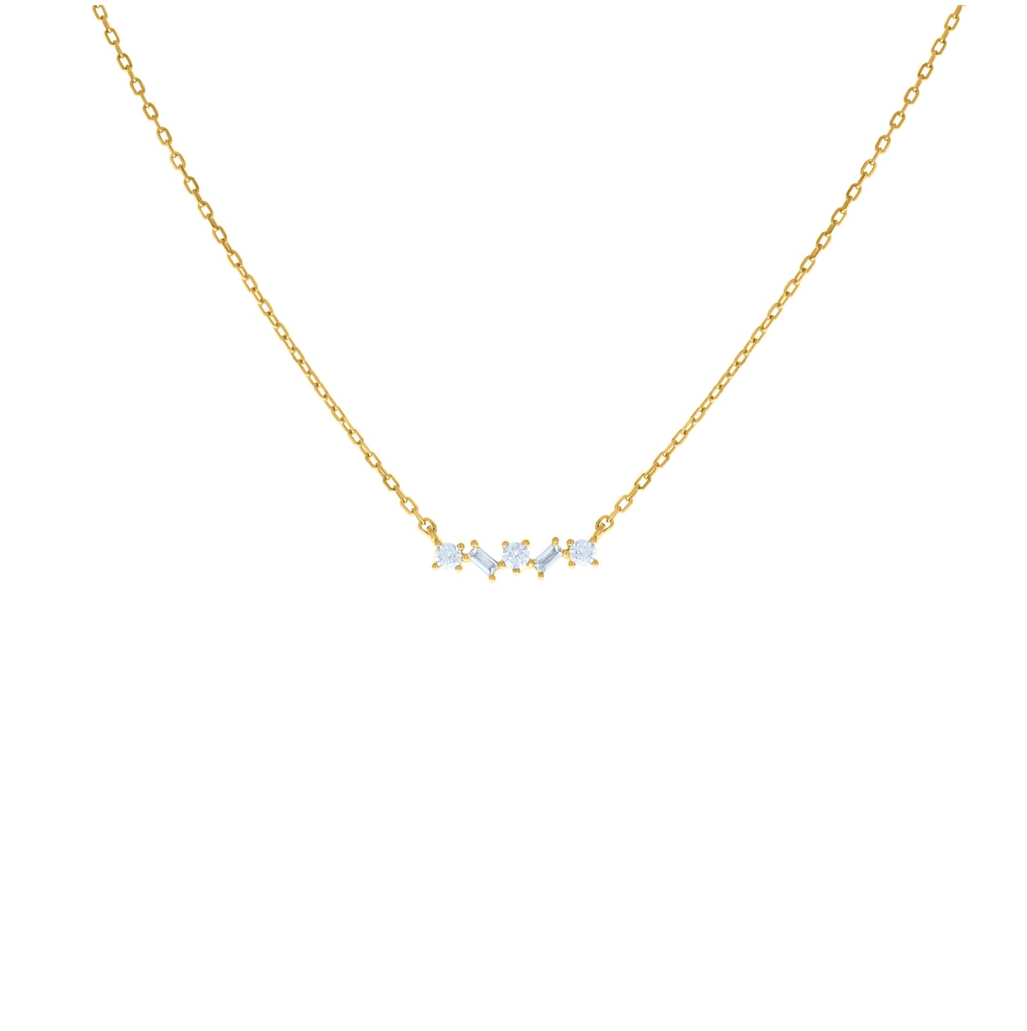 Sterling Silver Yellow-tone Womens Baguette Round Cubic-Zirconia Fashion Charm Necklace 16 + 2