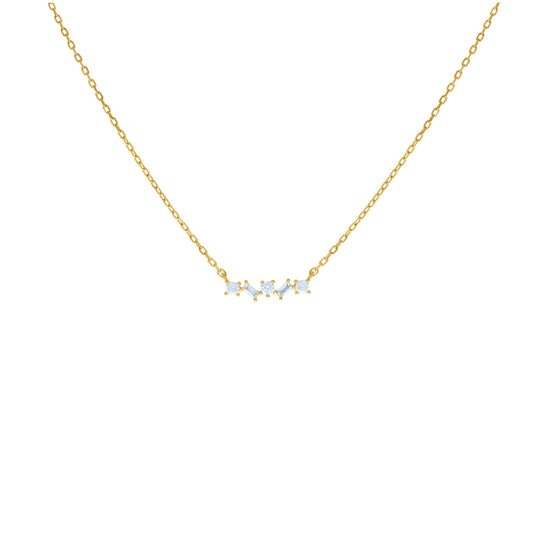 Sterling Silver Yellow-tone Womens Baguette Round Cubic-Zirconia Fashion Charm Necklace 16 + 2