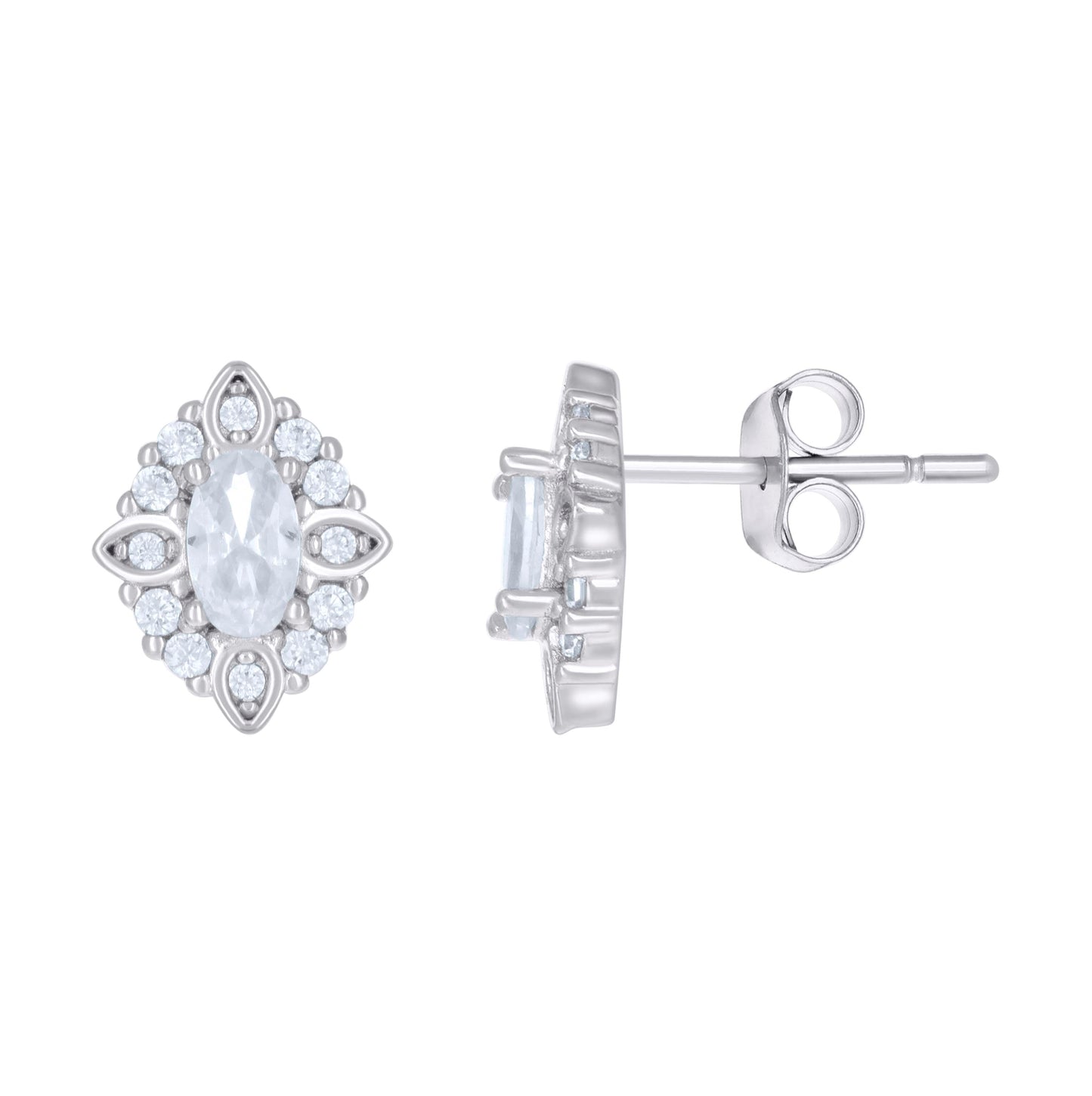 Sterling Silver Or Yellow-Tone Womens Marquise Round Cubic-Zirconia Fashion Stud Earrings