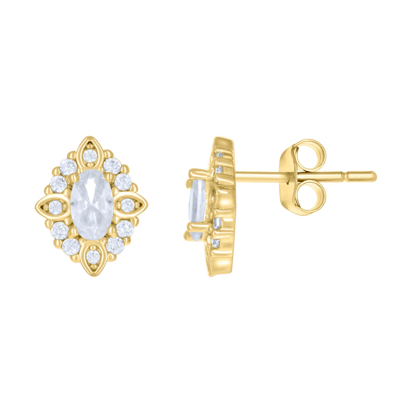 Sterling Silver Or Yellow-Tone Womens Marquise Round Cubic-Zirconia Fashion Stud Earrings