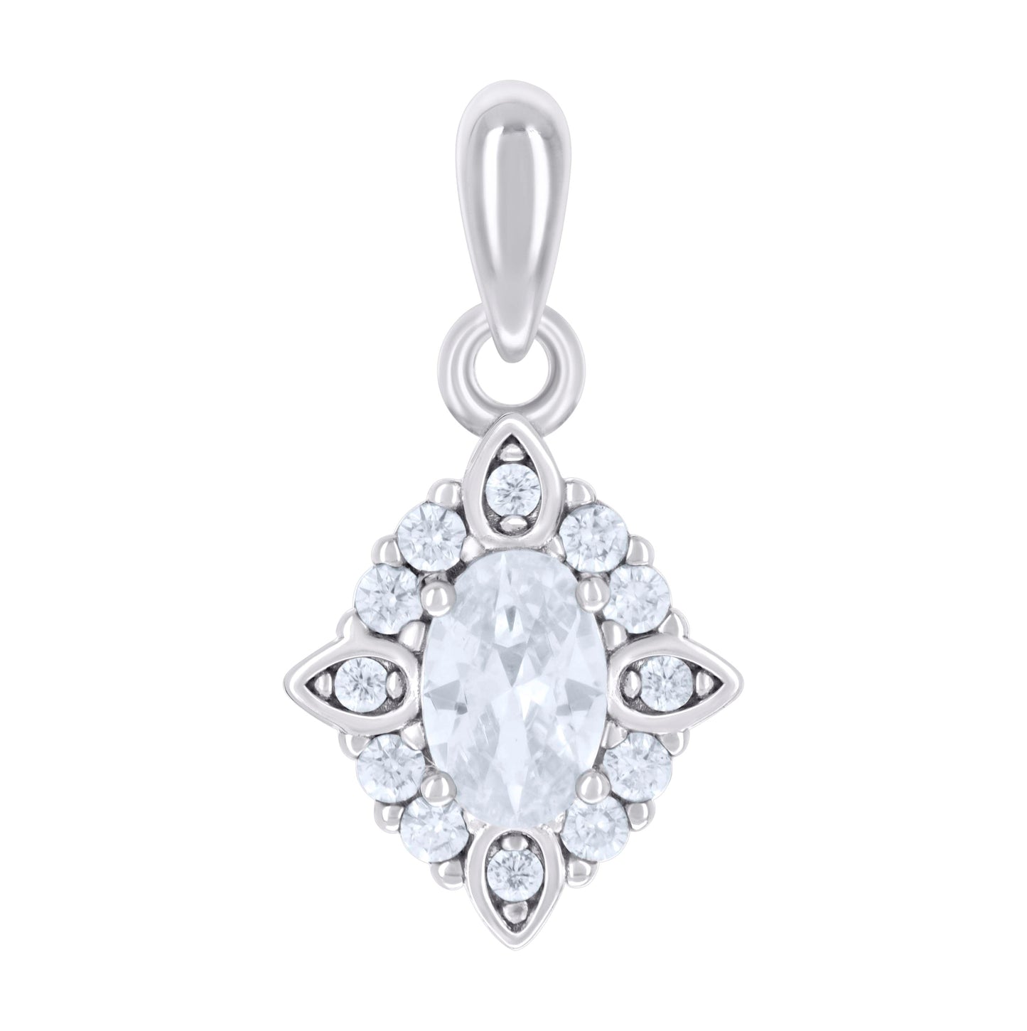 Sterling Silver Womens Oval Round Cubic-Zirconia Fashion Charm Pendant