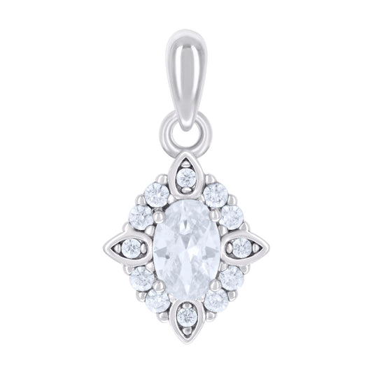 Sterling Silver Womens Oval Round Cubic-Zirconia Fashion Charm Pendant