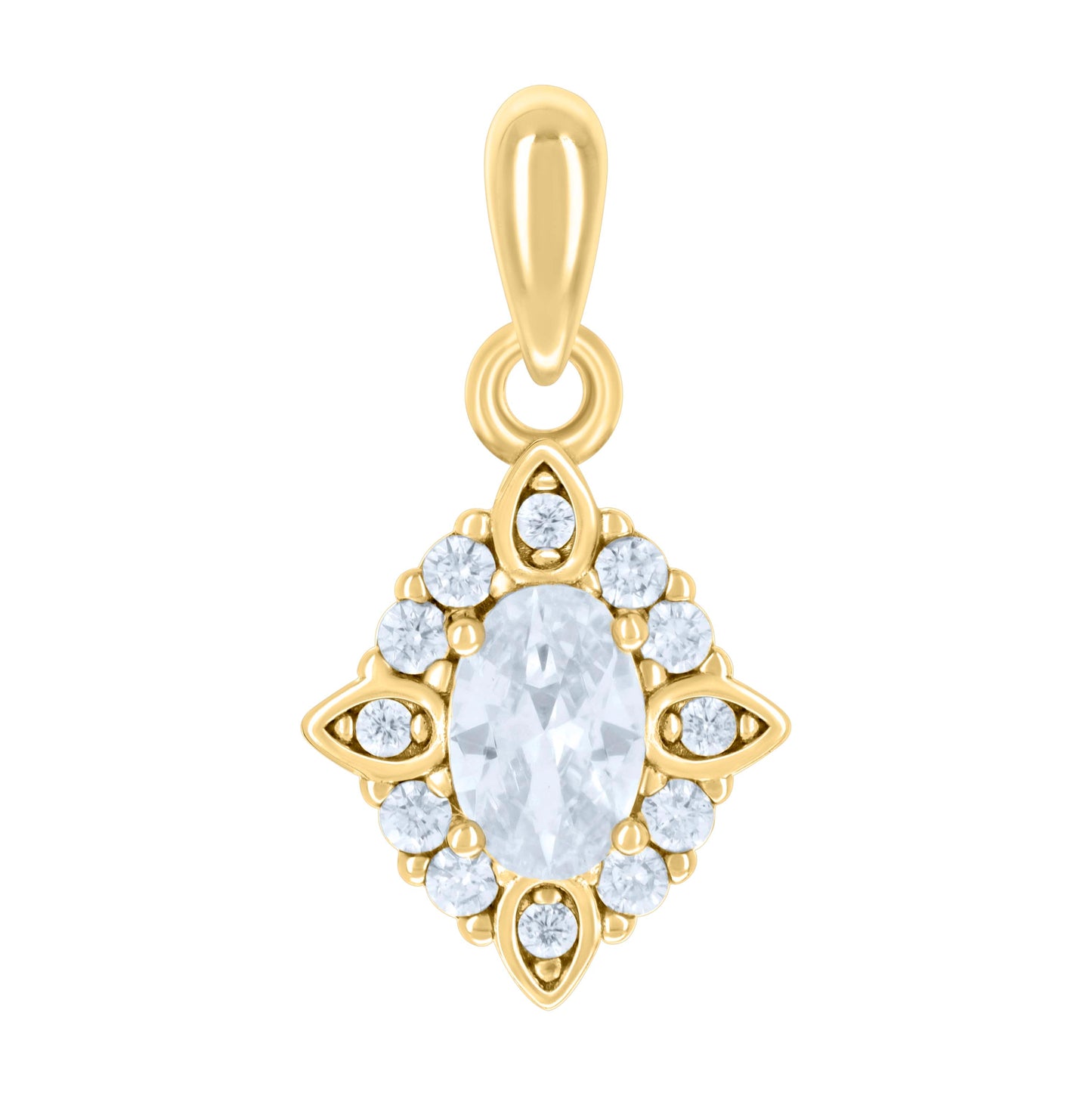 Sterling Silver Womens Oval Round Cubic-Zirconia Fashion Charm Pendant