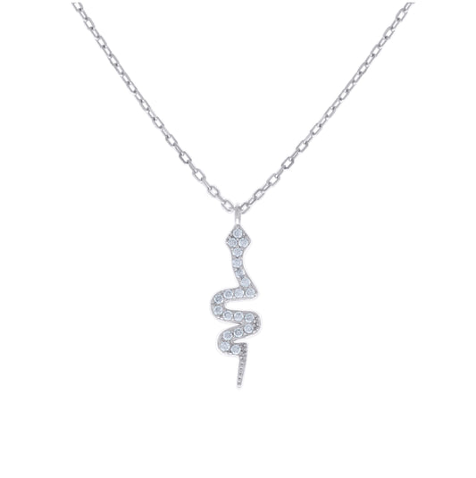 Sterling Silver Womens Cubic-Zirconia Snake Charm Necklace Size 16 + 2 Inches