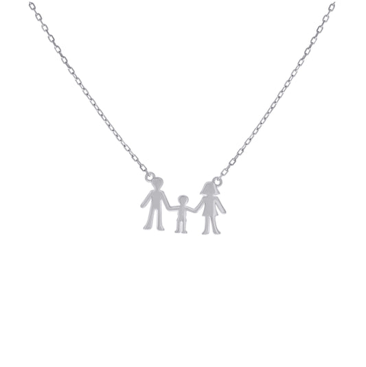Sterling Silver Unisex Mom Dad Boy Family Charm Necklace Size 16 + 2 Inches