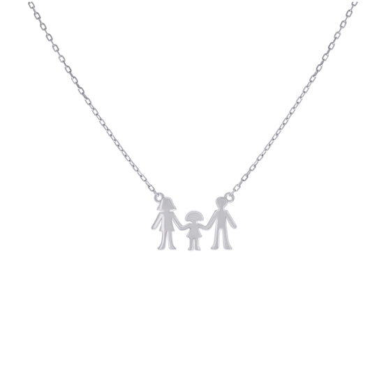 Sterling Silver Unisex Mom Dad Girl Family Charm Necklace Size 16 + 2 Inches