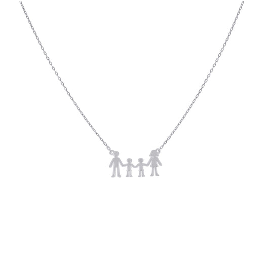 Sterling Silver Unisex Mom Dad Twin Boy Family Charm Necklace Size 16 + 2 Inches