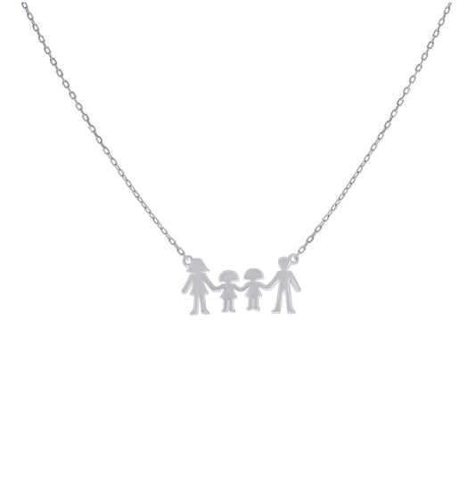 Sterling Silver Unisex Mom Dad Twin Girl Family Charm Necklace Size 16 + 2 Inches