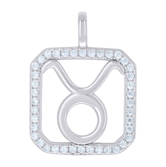 Sterling Silver Unisex Cubic-Zirconia Taurus Zodiac Sign Charm Pendant