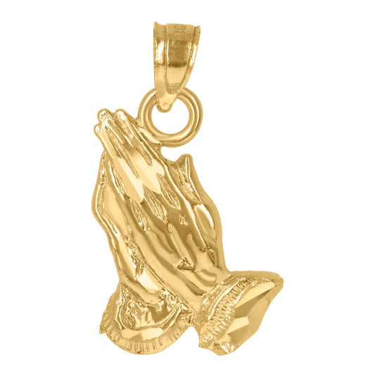 10K Yellow Gold Unisex Praying Hands Religious Charm Pendant