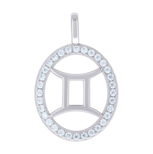 Sterling Silver Unisex Cubic-Zirconia Gemini Zodiac Sign Charm Pendant