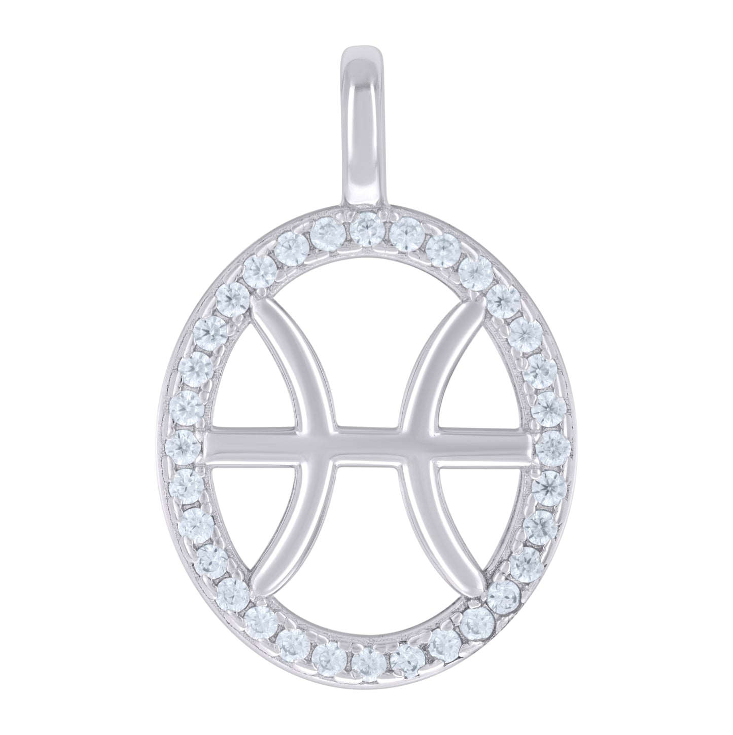 Sterling Silver Unisex Cubic-Zirconia Pisces Zodiac Sign Charm Pendant