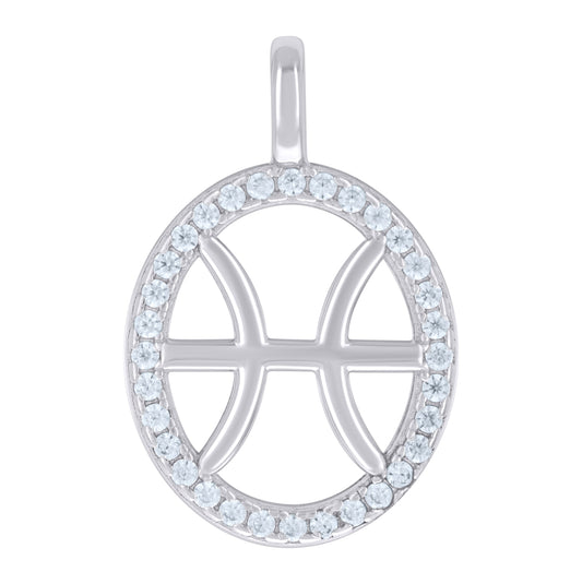 Sterling Silver Unisex Cubic-Zirconia Pisces Zodiac Sign Charm Pendant