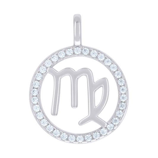 Sterling Silver Unisex Cubic-Zirconia Virgo Zodiac Sign Charm Pendant