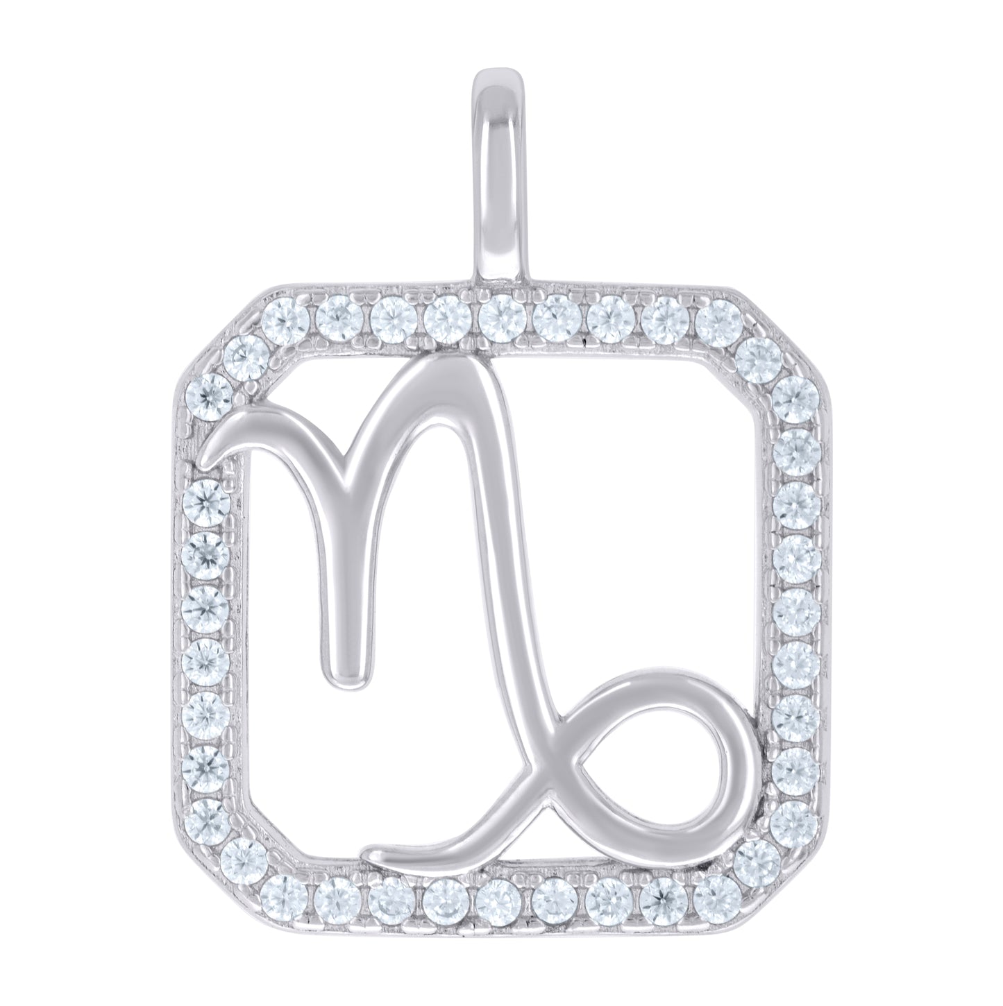 Sterling Silver Unisex Cubic-Zirconia Capricorn Zodiac Sign Charm Pendant