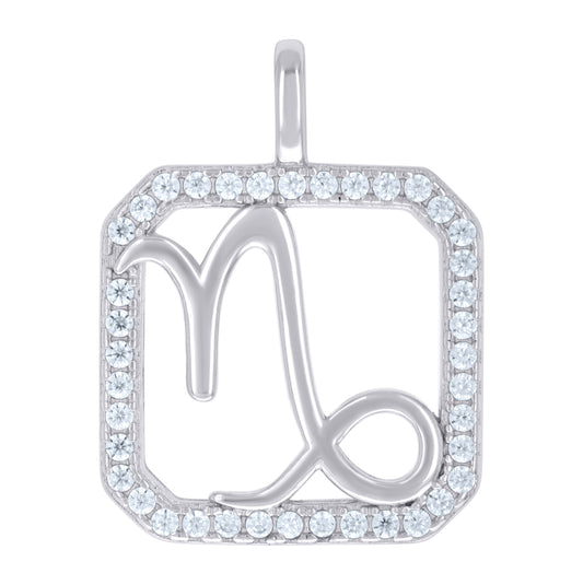 Sterling Silver Unisex Cubic-Zirconia Capricorn Zodiac Sign Charm Pendant