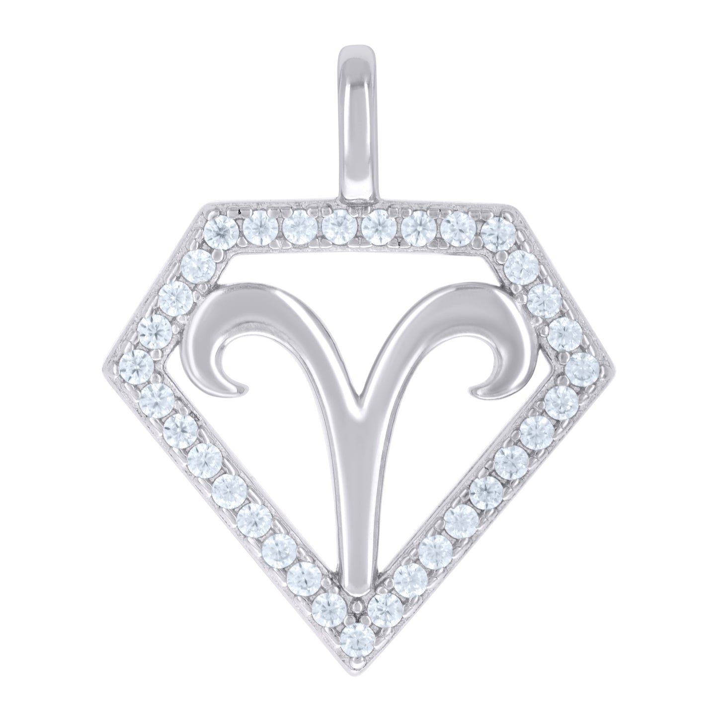 Sterling Silver Unisex Cubic-Zirconia Aries Zodiac Sign Charm Pendant