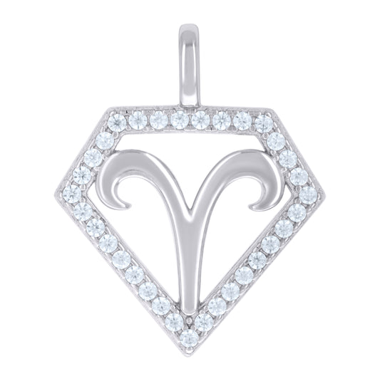 Sterling Silver Unisex Cubic-Zirconia Aries Zodiac Sign Charm Pendant