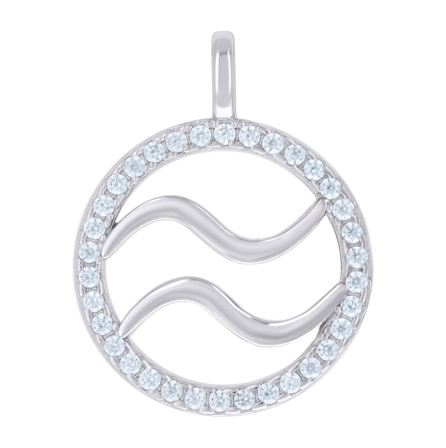 Sterling Silver Unisex Cubic-Zirconia Aquarius Zodiac Sign Charm Pendant