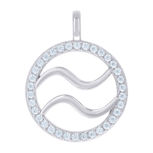 Sterling Silver Unisex Cubic-Zirconia Aquarius Zodiac Sign Charm Pendant