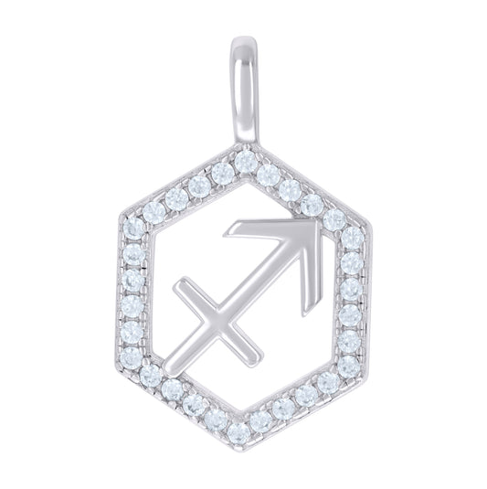 Sterling Silver Unisex Cubic-Zirconia Sagittarius Zodiac Sign Charm Pendant