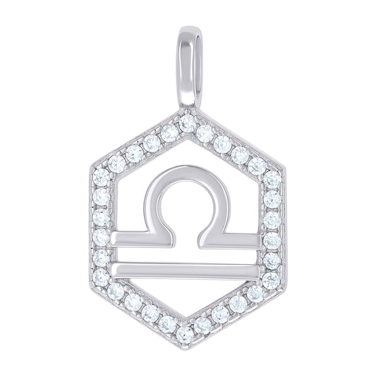 Sterling Silver Unisex Cubic-Zirconia Libra Zodiac Sign Charm Pendant