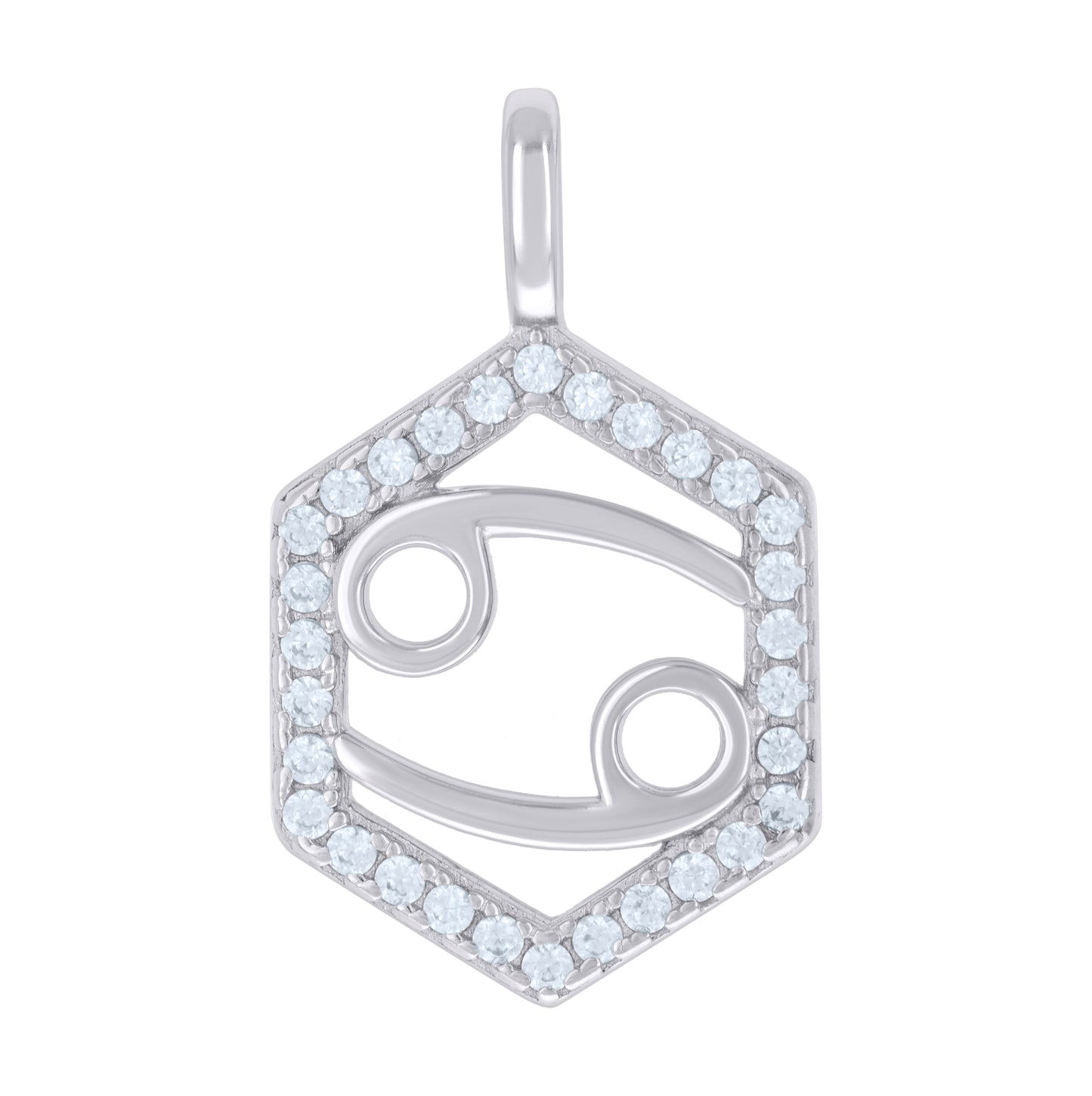 Sterling Silver Unisex Cubic-Zirconia Cancer Zodiac Sign Charm Pendant