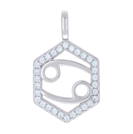 Sterling Silver Unisex Cubic-Zirconia Cancer Zodiac Sign Charm Pendant