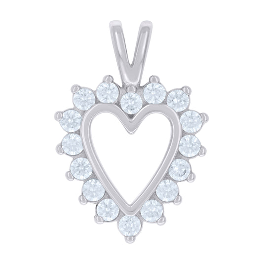 Sterling Silver Womens Cubic-Zirconia Heart Charm Pendant