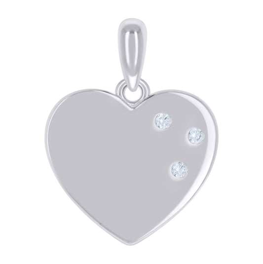 Sterling Silver Womens Cubic-Zirconia Heart Charm Pendant