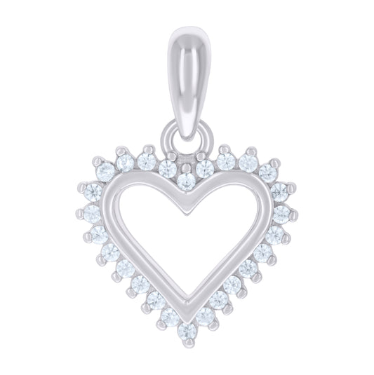 Sterling Silver Womens Cubic-Zirconia Heart Charm Pendant