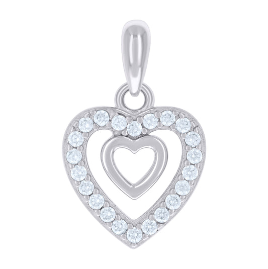 Sterling Silver Womens Cubic-Zirconia Heart Charm Pendant
