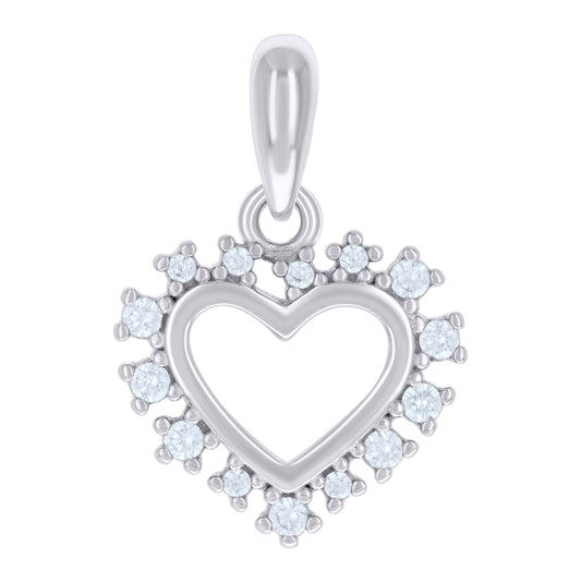 Sterling Silver Womens Cubic-Zirconia Heart Charm Pendant
