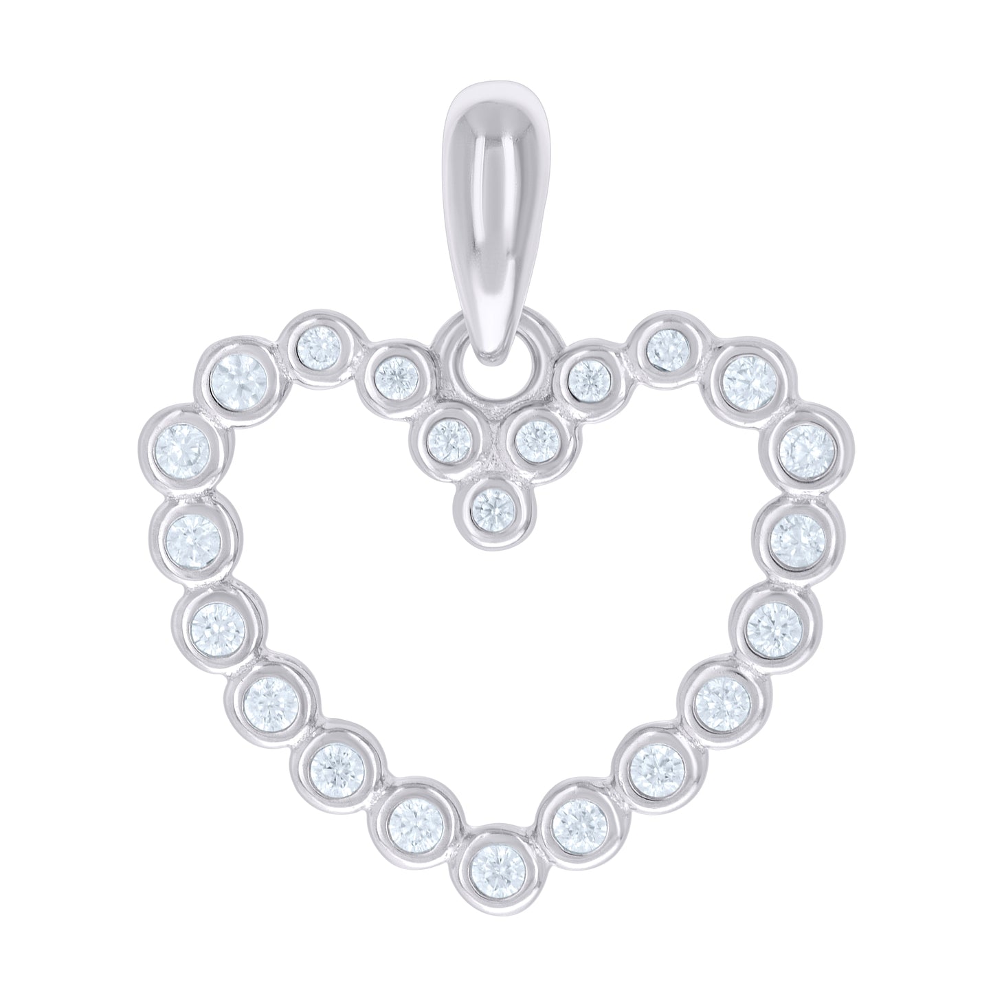 Sterling Silver Womens Cubic-Zirconia Heart Charm Pendant