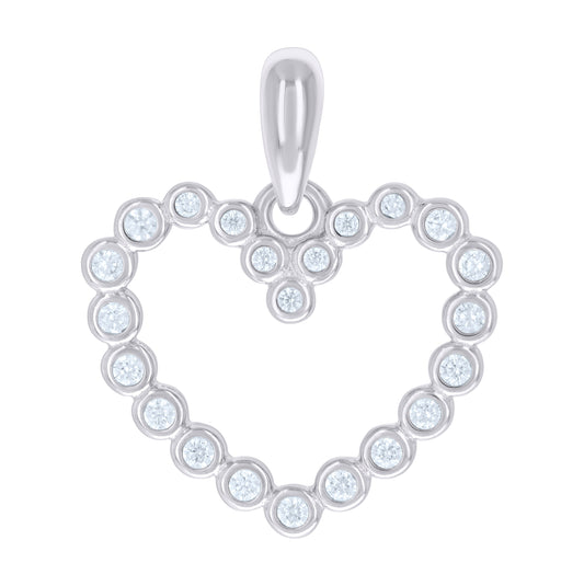 Sterling Silver Womens Cubic-Zirconia Heart Charm Pendant
