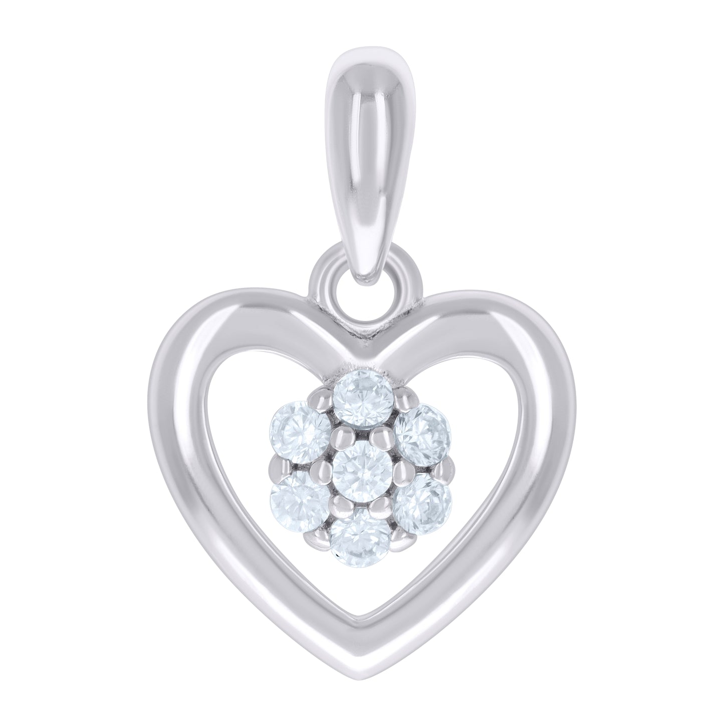 Sterling Silver Womens Cubic-Zirconia Heart Charm Pendant