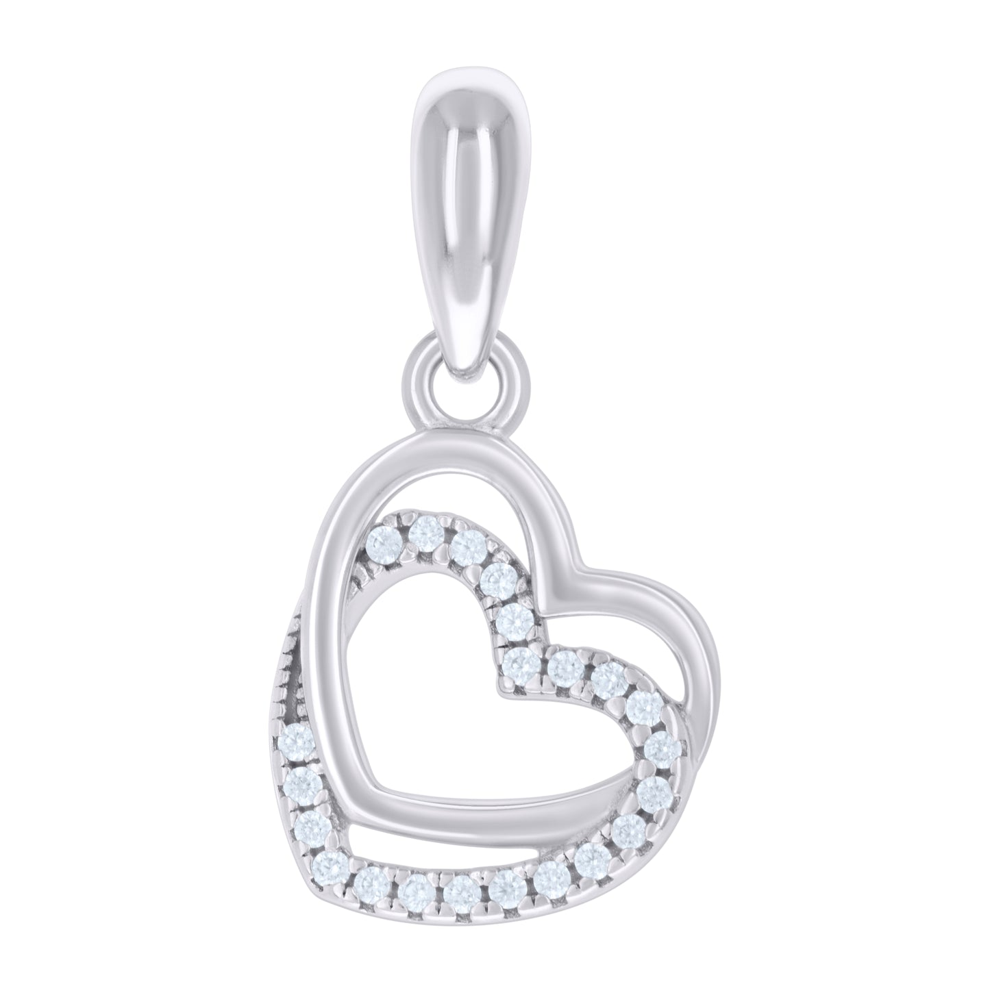 Sterling Silver Womens Cubic-Zirconia Intertwined Heart Charm Pendant