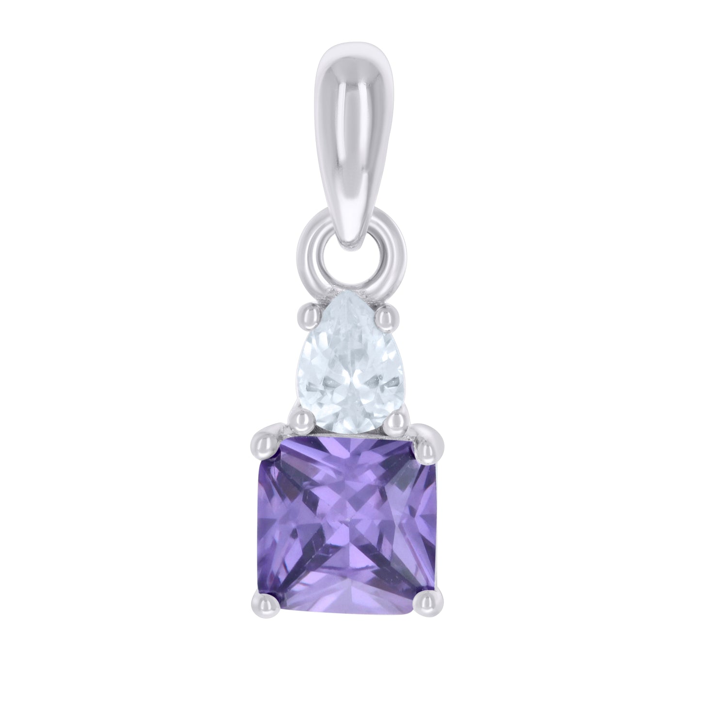 Sterling Silver Womens Pear Princess-cut Cubic-Zirconia Fashion Charm Pendant