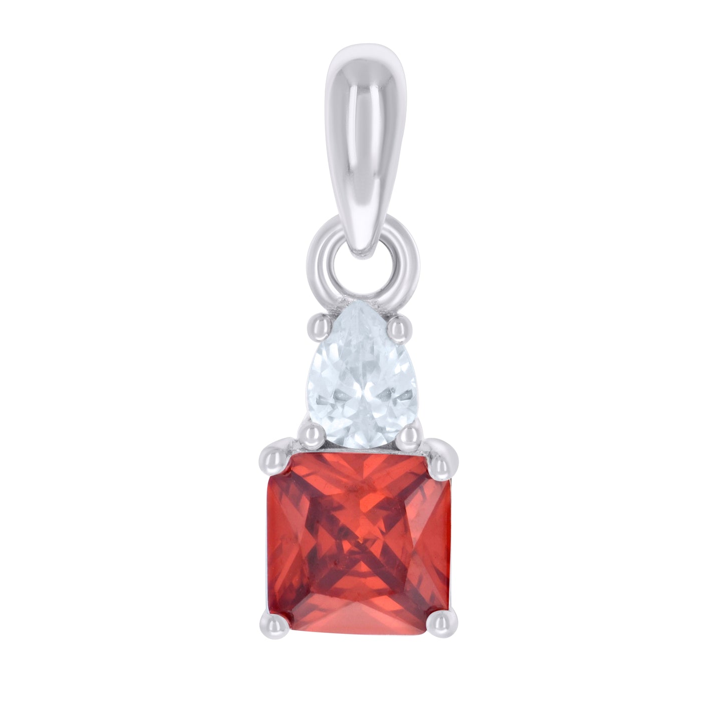 Sterling Silver Womens Pear Princess-cut Cubic-Zirconia Fashion Charm Pendant