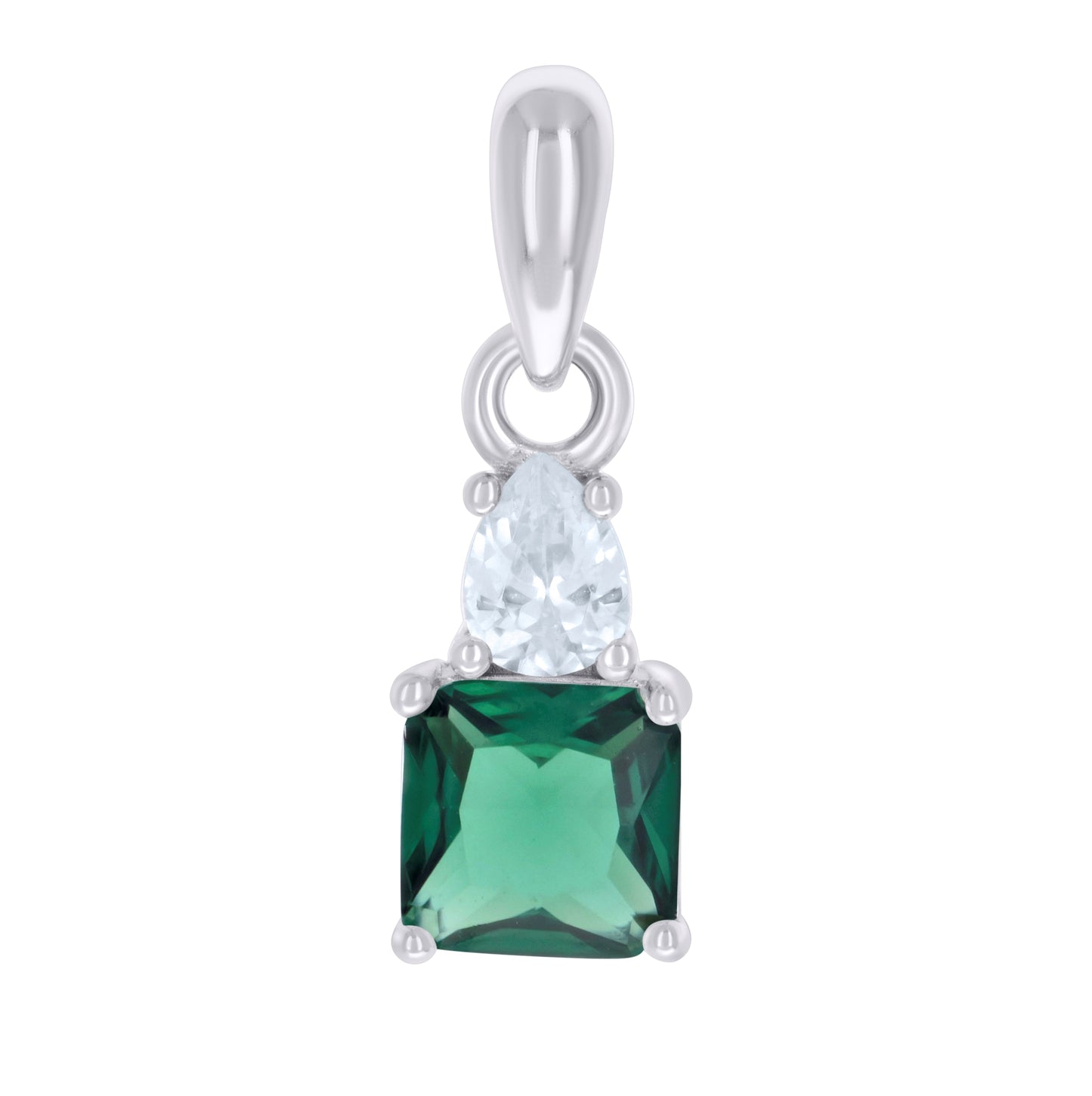 Sterling Silver Womens Pear Princess-cut Cubic-Zirconia Fashion Charm Pendant