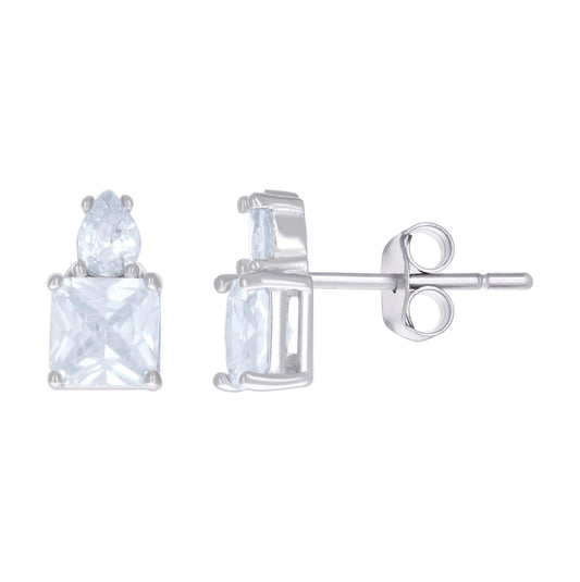 Sterling Silver Womens Pear Princess-Cut Cubic-Zirconia Fashion Stud Earrings