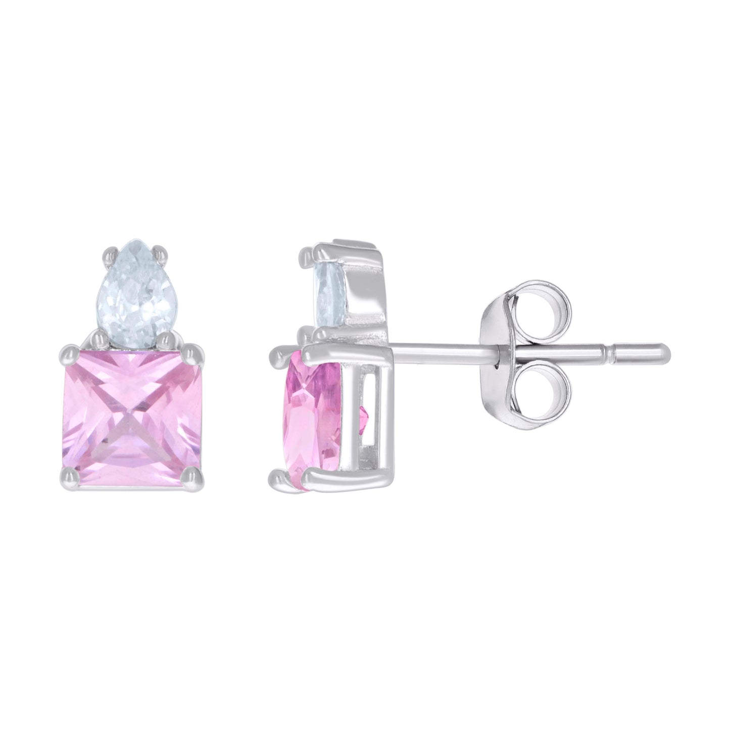 Sterling Silver Womens Pear Princess-Cut Cubic-Zirconia Fashion Stud Earrings