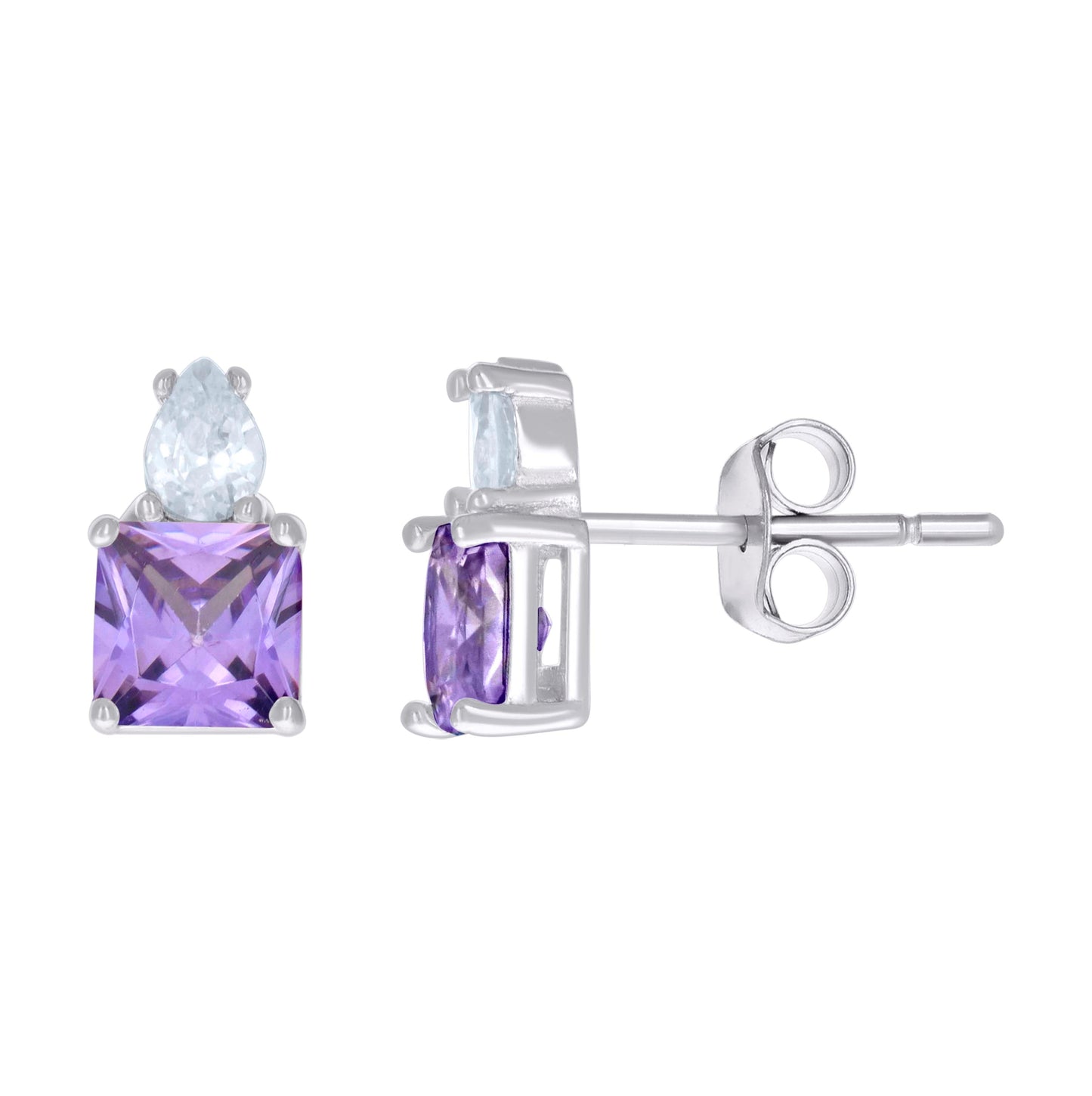 Sterling Silver Womens Pear Princess-Cut Cubic-Zirconia Fashion Stud Earrings