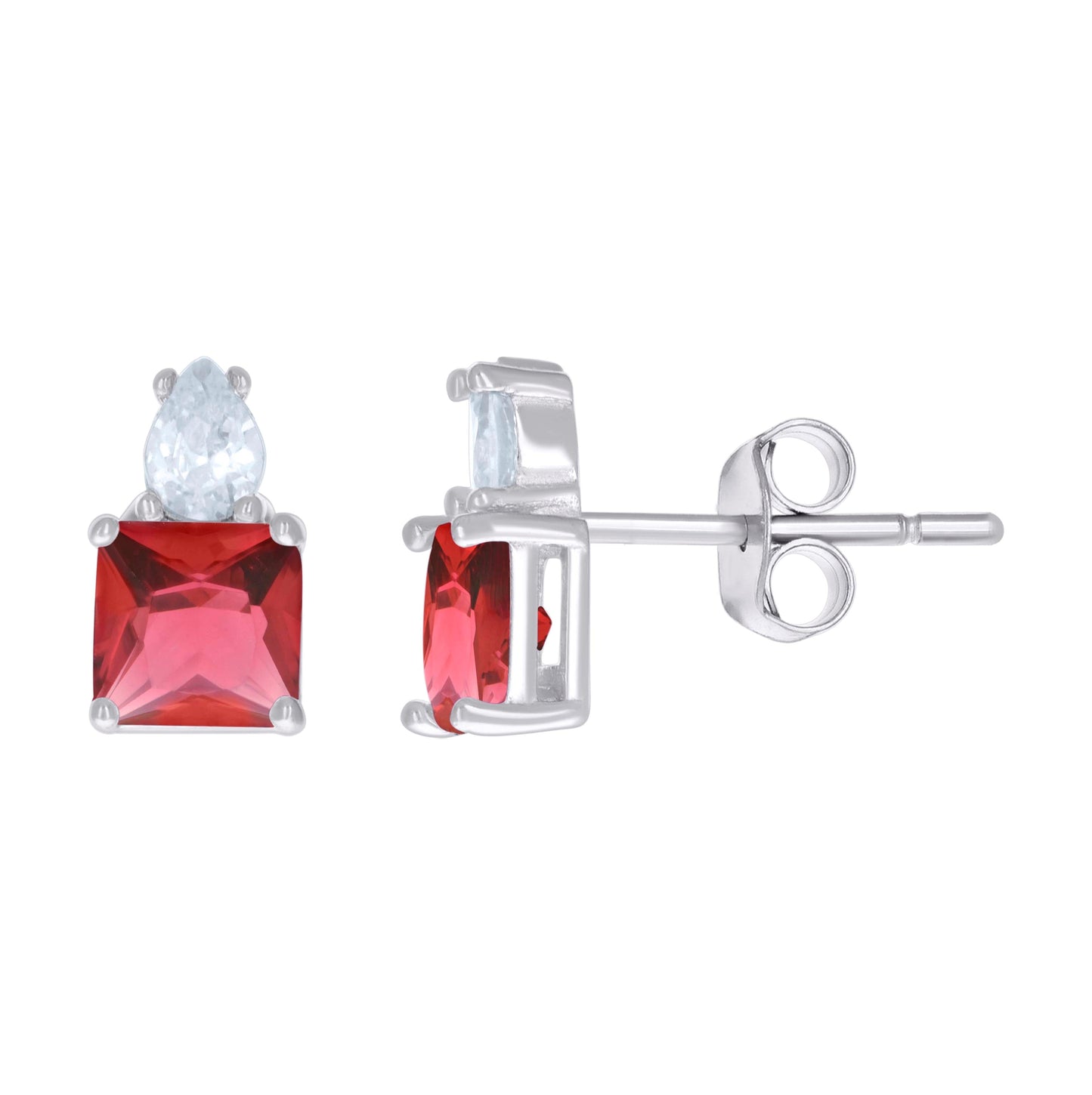 Sterling Silver Womens Pear Princess-Cut Cubic-Zirconia Fashion Stud Earrings