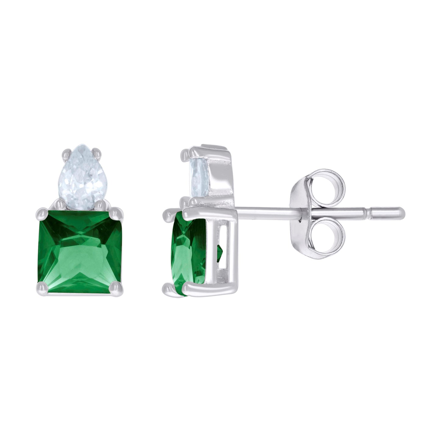 Sterling Silver Womens Pear Princess-Cut Cubic-Zirconia Fashion Stud Earrings