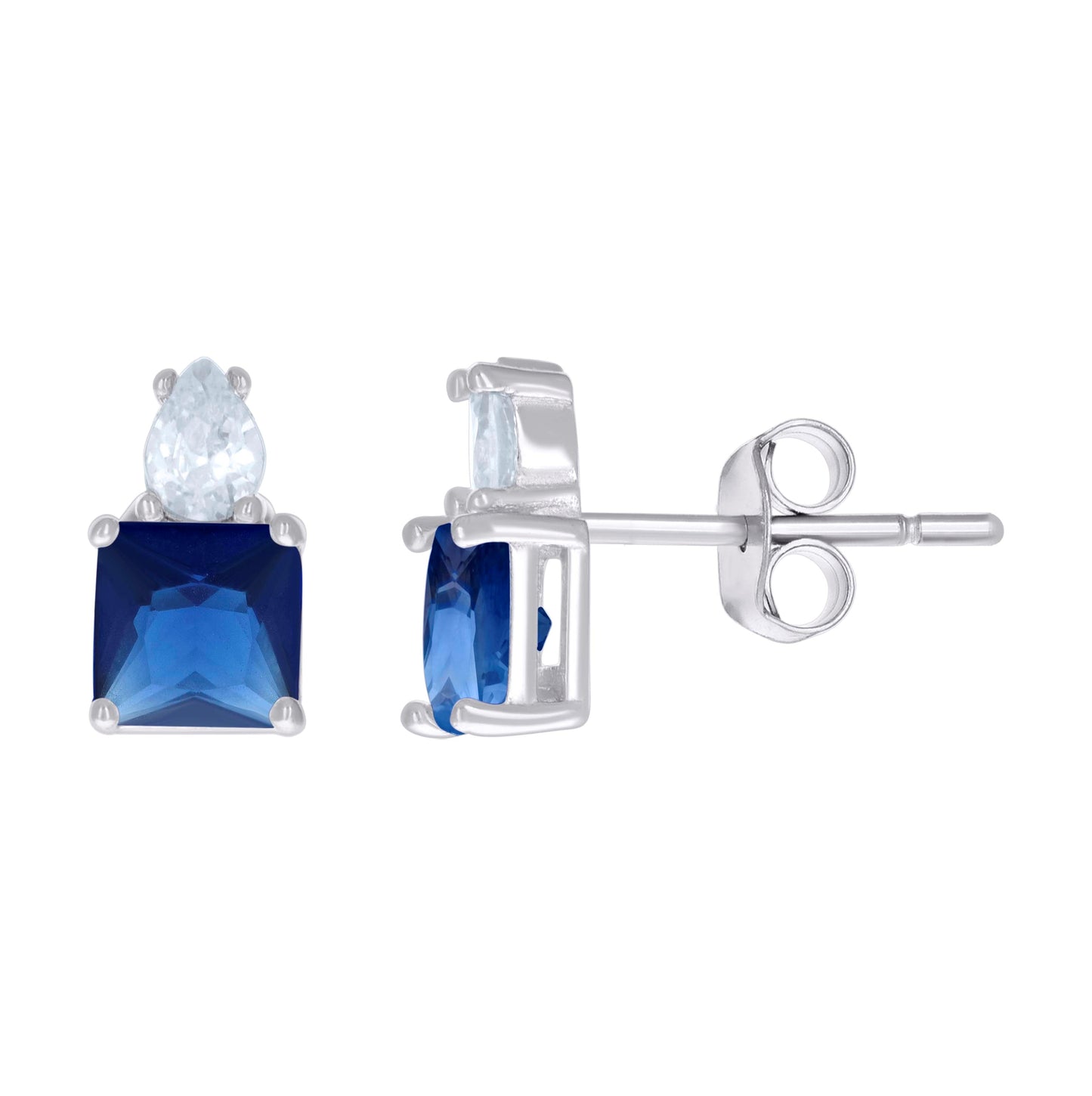 Sterling Silver Womens Pear Princess-Cut Cubic-Zirconia Fashion Stud Earrings