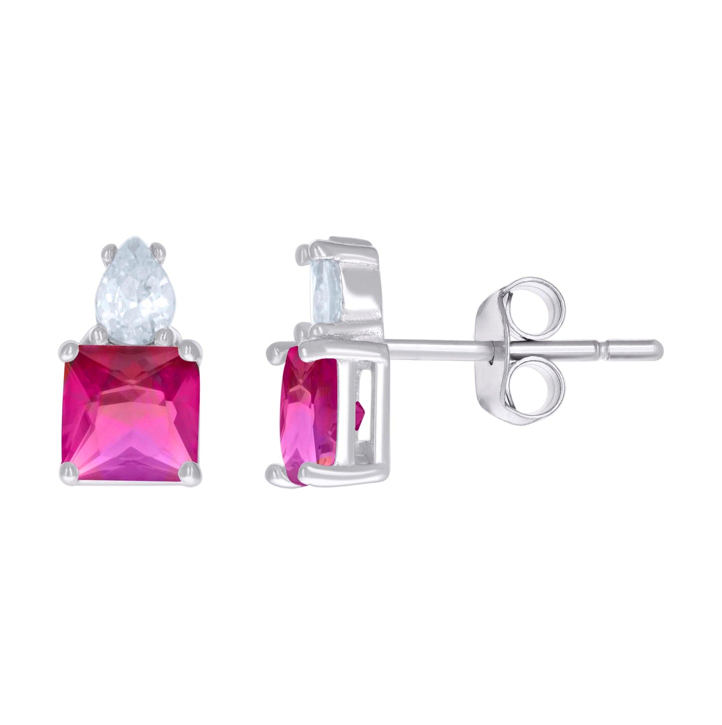 Sterling Silver Womens Pear Princess-Cut Cubic-Zirconia Fashion Stud Earrings